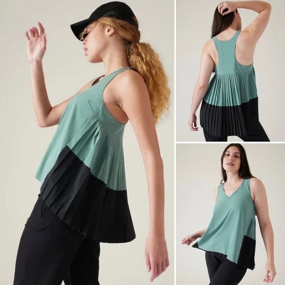 Athleta Tops - Athleta Swing Forward Pleated Tank Top Size Medium Teal/Black NWT Retail $109